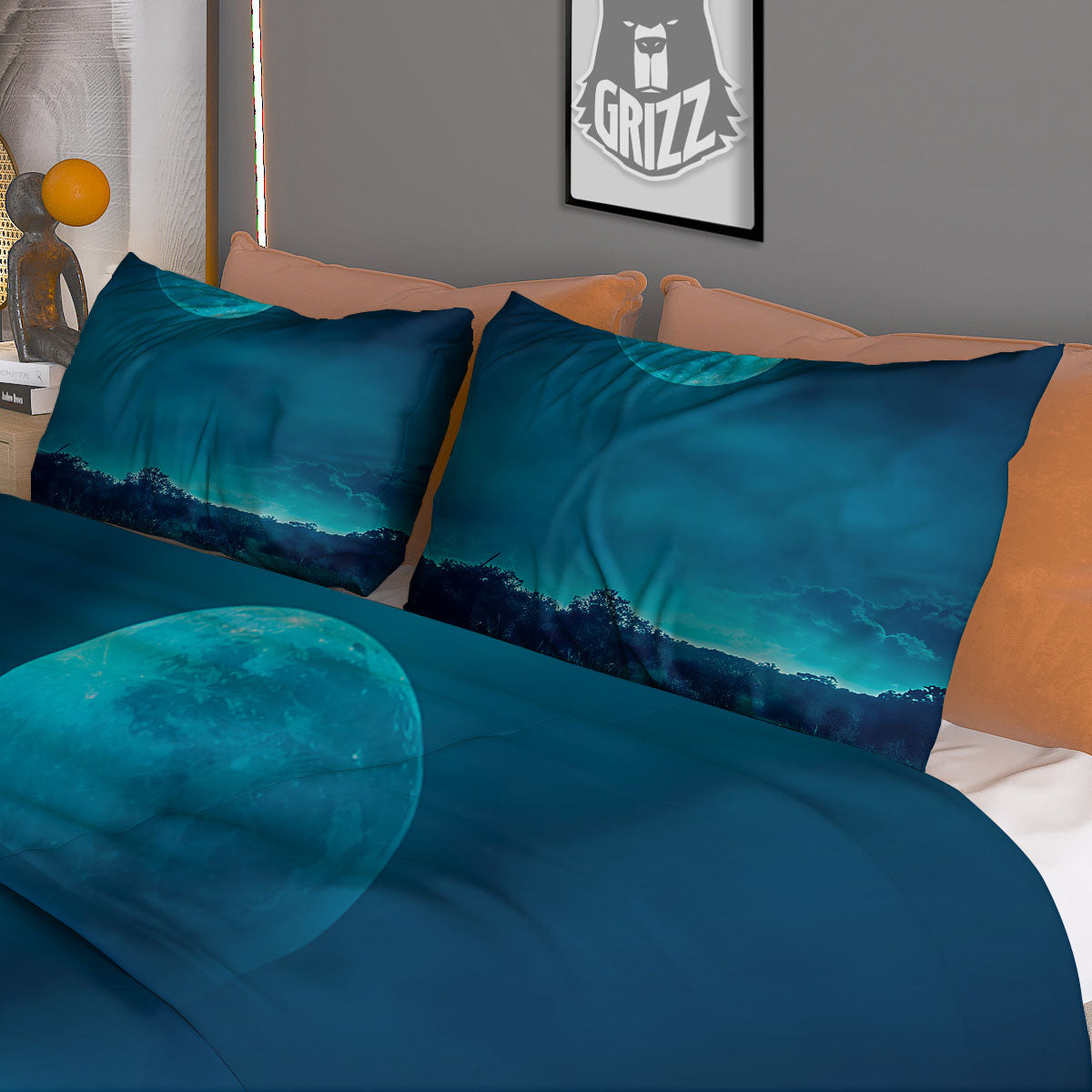 Moonlight And Night Forest Print Duvet Cover Bedding Set
