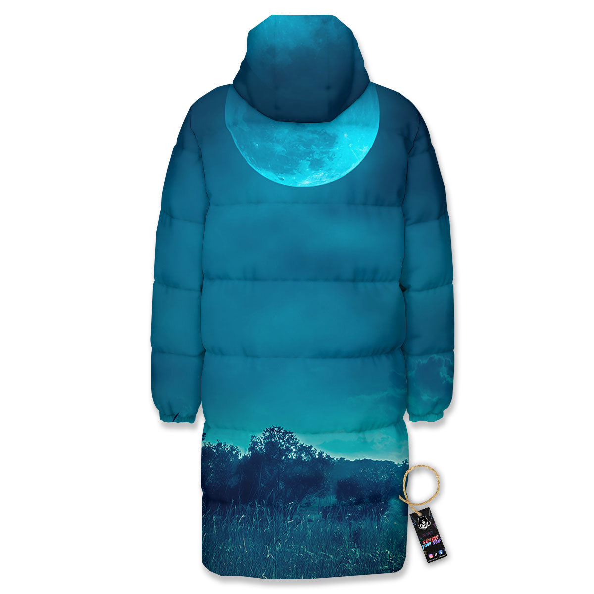 Moonlight And Night Forest Print Long Down Jacket-grizzshop