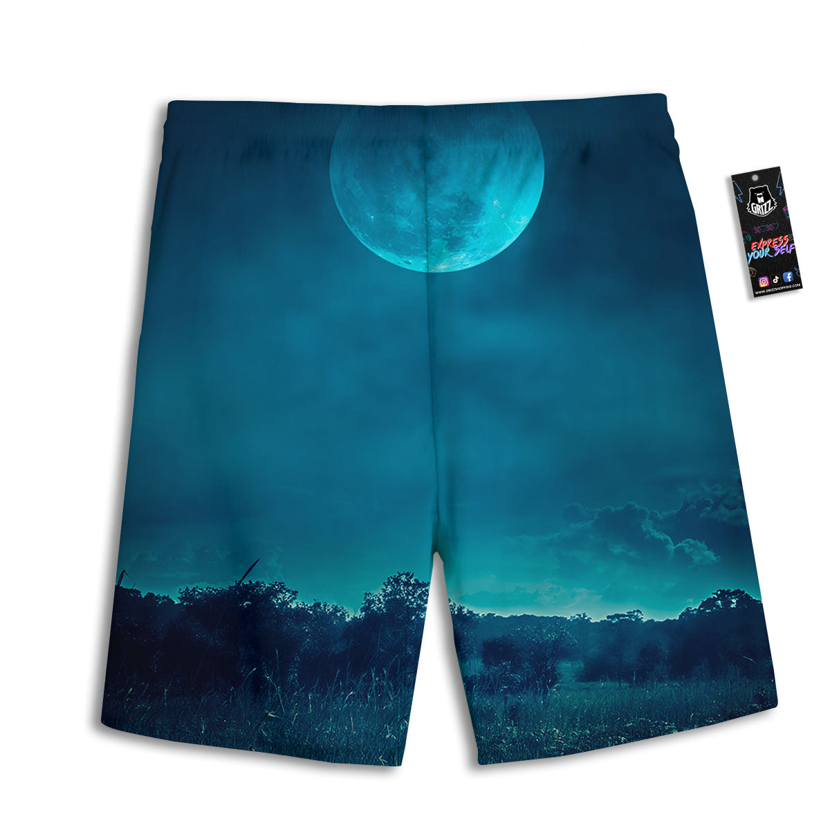 Moonlight And Night Forest Print Men's Athletic Shorts