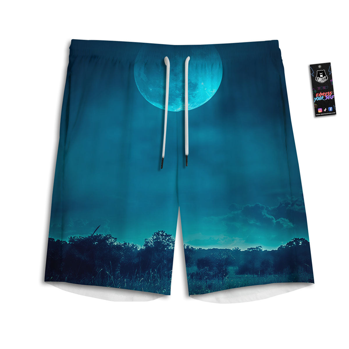 Moonlight And Night Forest Print Men's Athletic Shorts