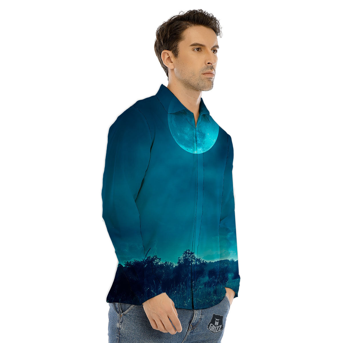 Moonlight And Night Forest Print Men's Dress Shirts-grizzshop
