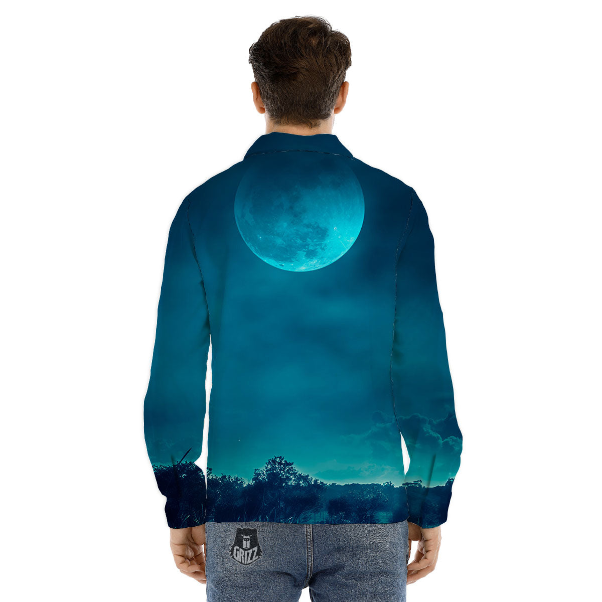 Moonlight And Night Forest Print Men's Dress Shirts-grizzshop