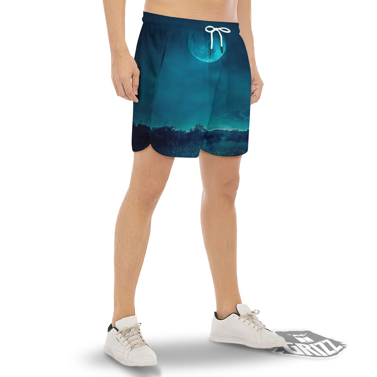 Moonlight And Night Forest Print Men's Gym Shorts-grizzshop