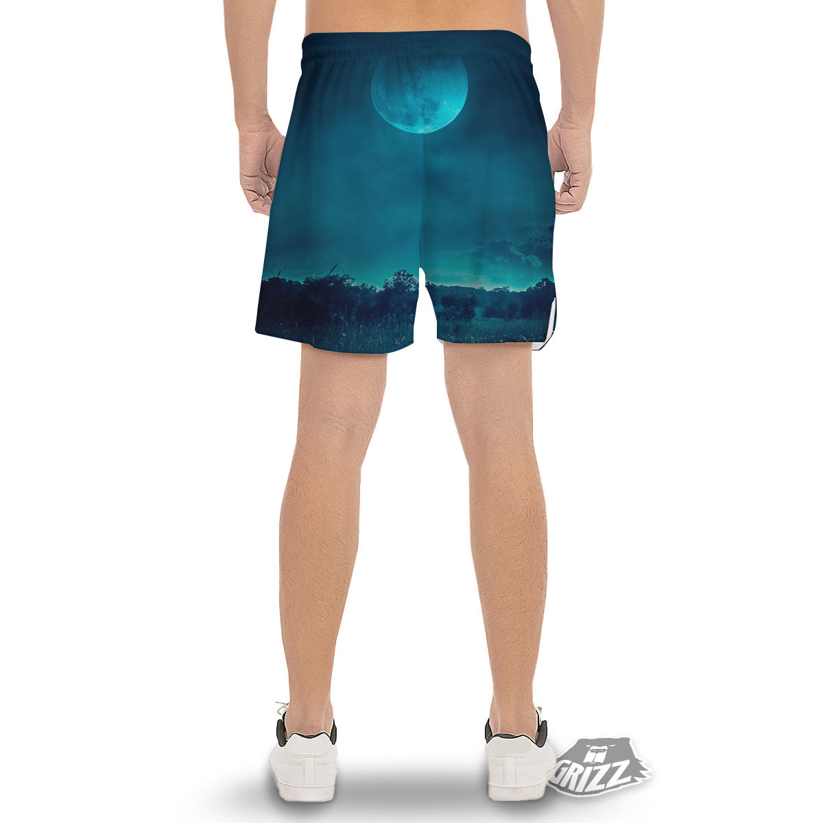 Moonlight And Night Forest Print Men's Gym Shorts-grizzshop