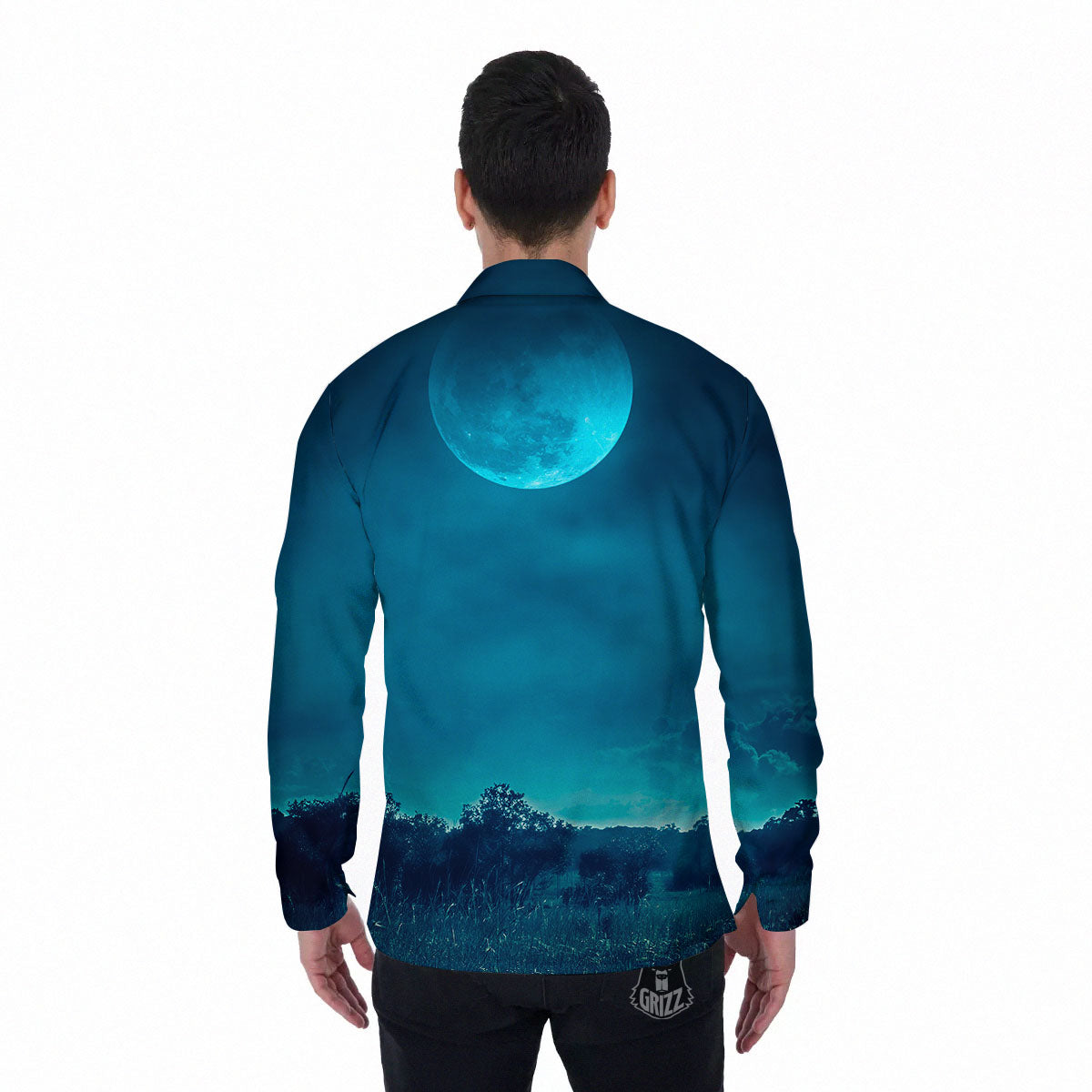 Moonlight And Night Forest Print Men's Long Sleeve Shirts-grizzshop