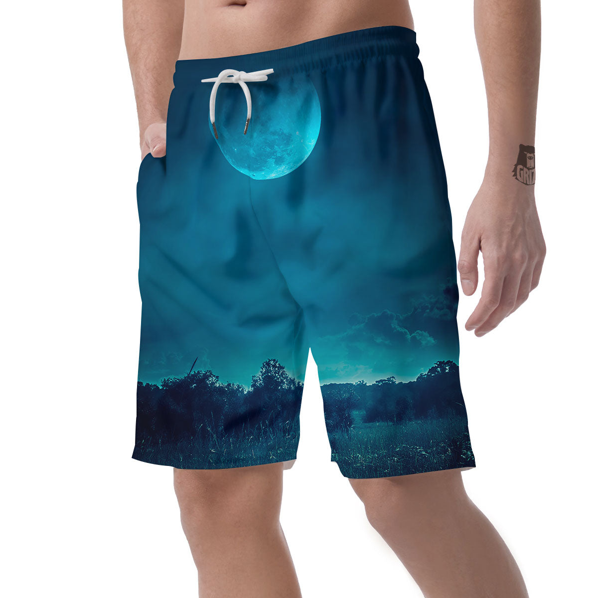 Moonlight And Night Forest Print Men's Shorts-grizzshop