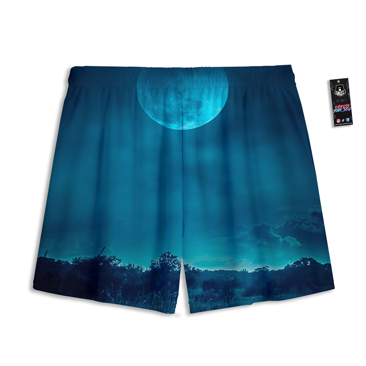 Moonlight And Night Forest Print Mesh Shorts