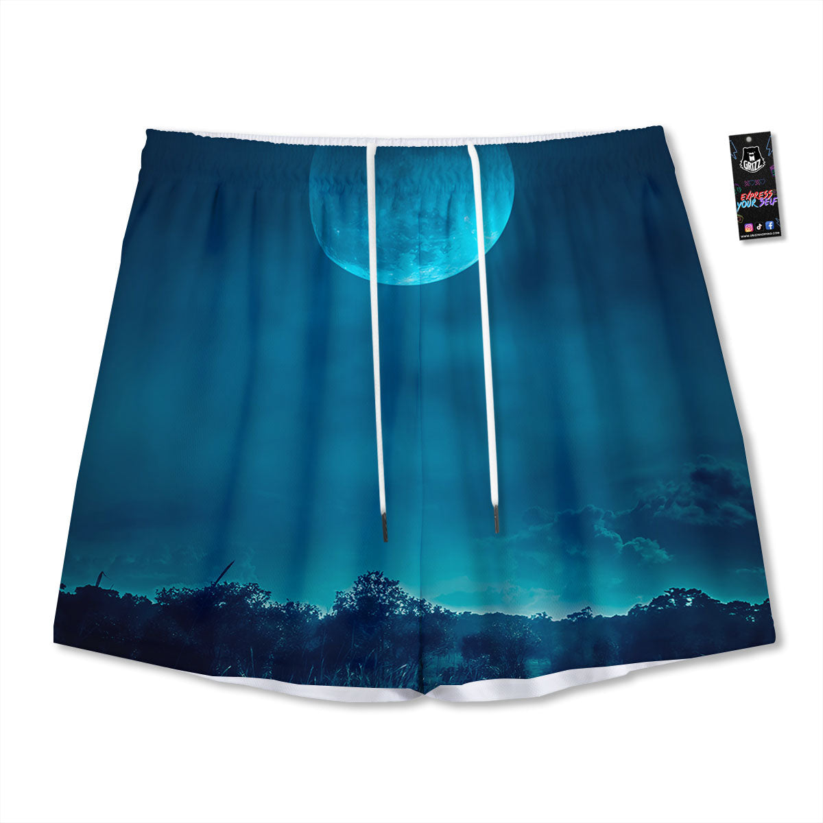 Moonlight And Night Forest Print Mesh Shorts