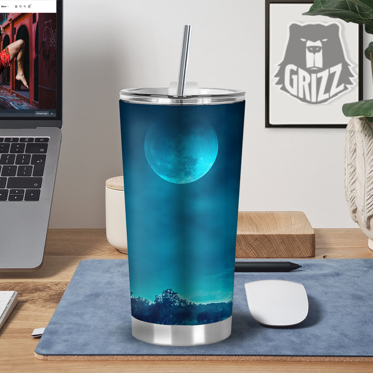 Moonlight And Night Forest Print Tumbler-grizzshop