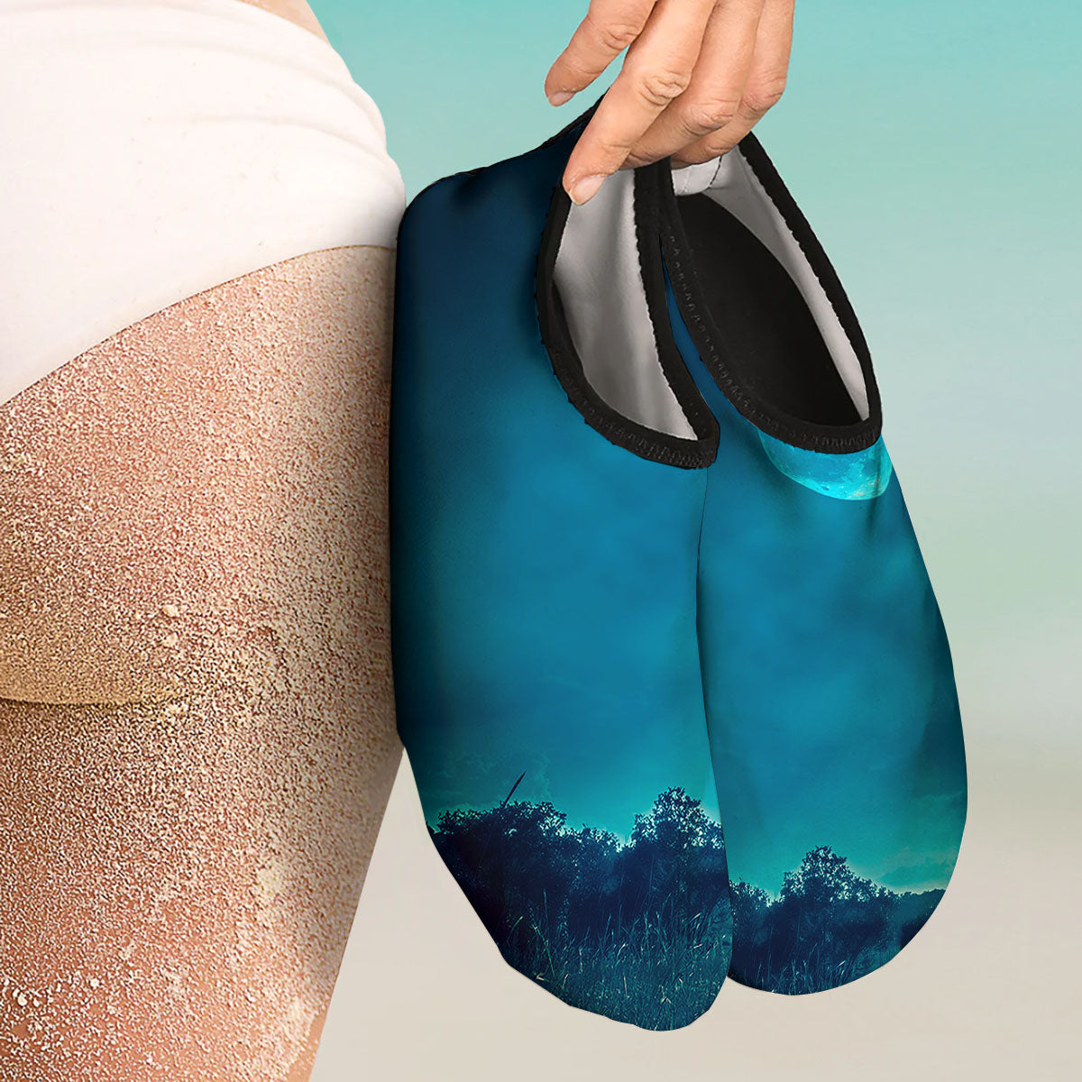 Moonlight And Night Forest Print Water Shoes-grizzshop
