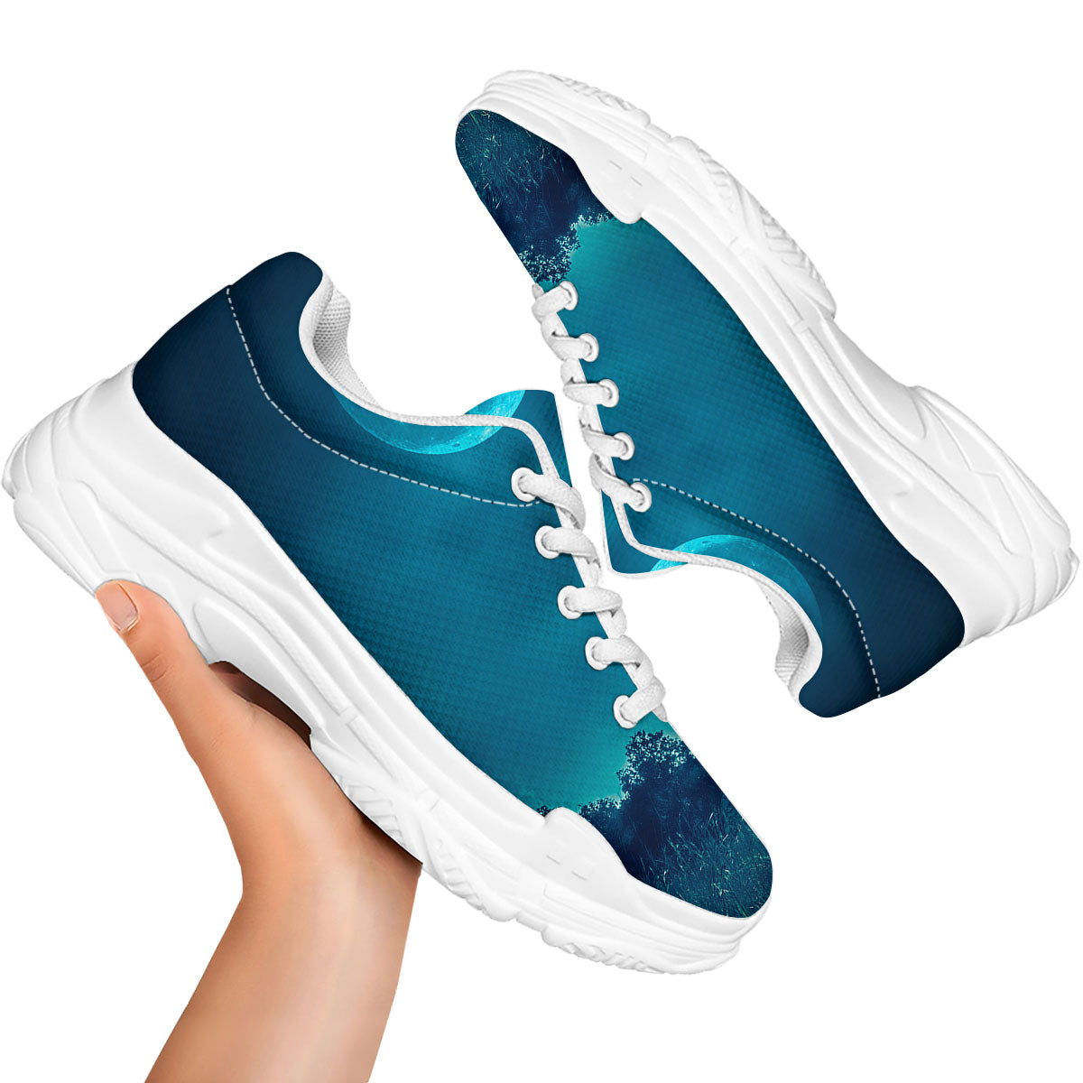 Moonlight And Night Forest Print White Chunky Shoes-grizzshop