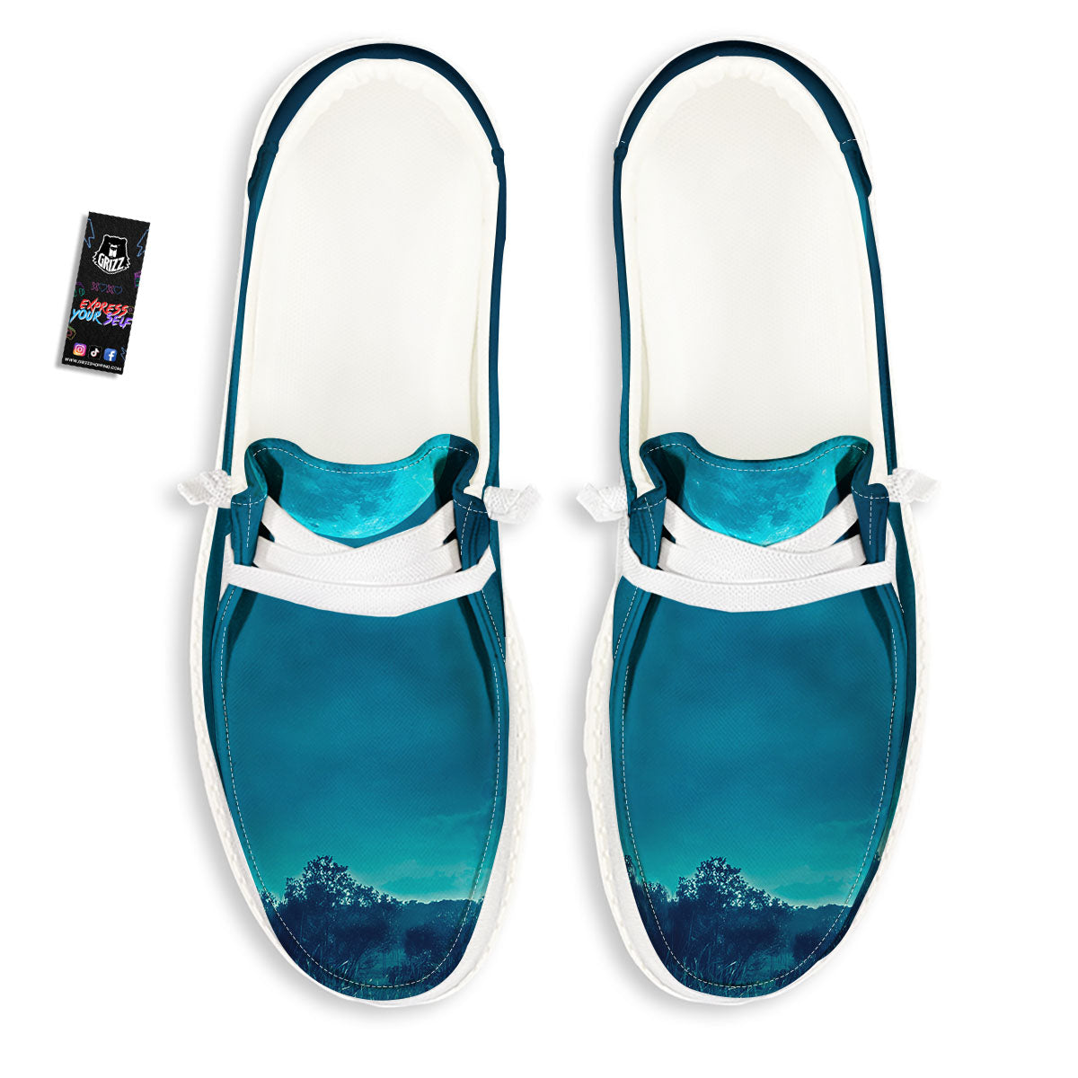 Moonlight And Night Forest Print White Loafers-grizzshop