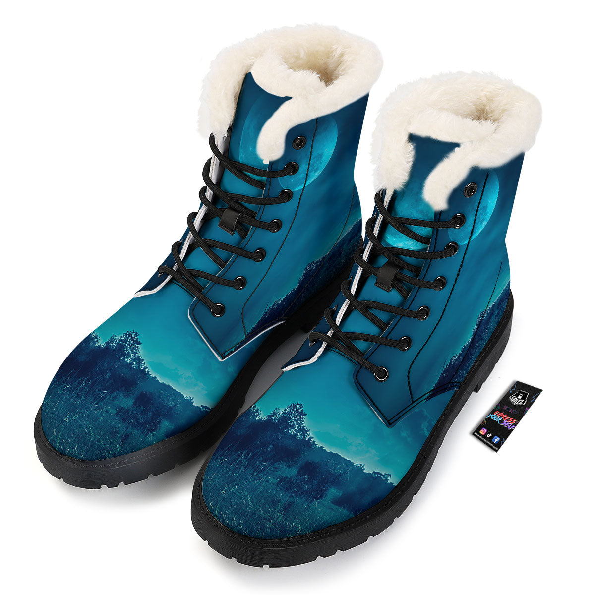 Moonlight And Night Forest Print Winter Boots-grizzshop