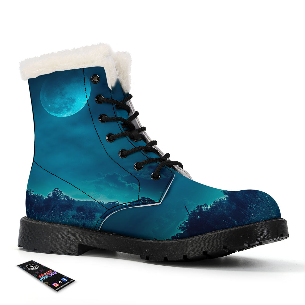 Moonlight And Night Forest Print Winter Boots-grizzshop