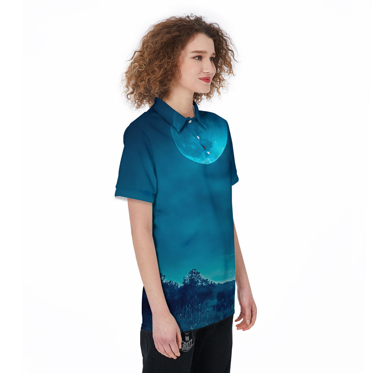Moonlight And Night Forest Print Women's Golf Shirts-grizzshop