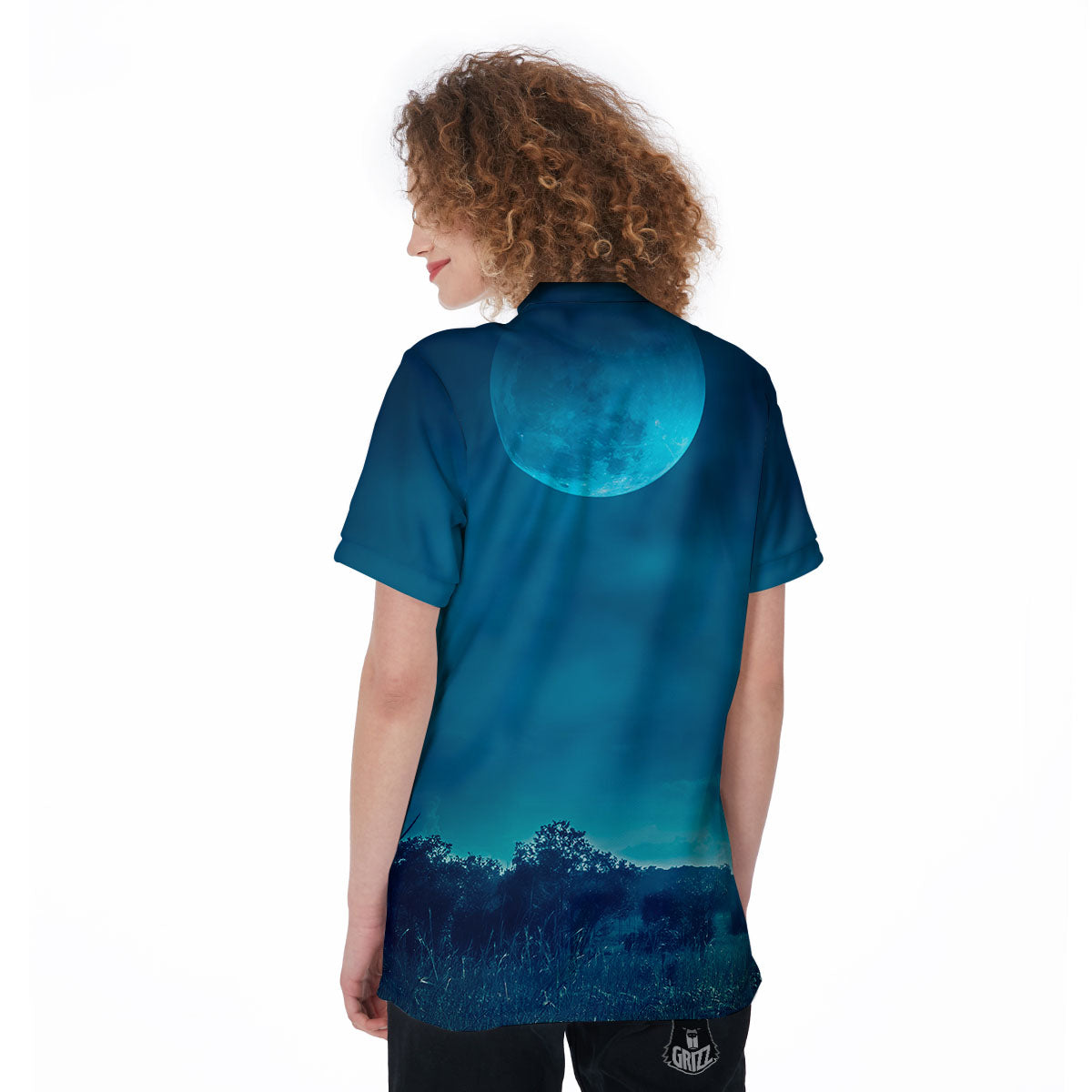 Moonlight And Night Forest Print Women's Golf Shirts-grizzshop