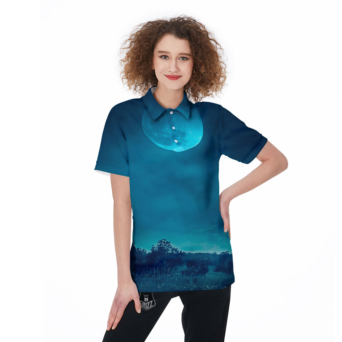 Moonlight And Night Forest Print Women's Golf Shirts-grizzshop