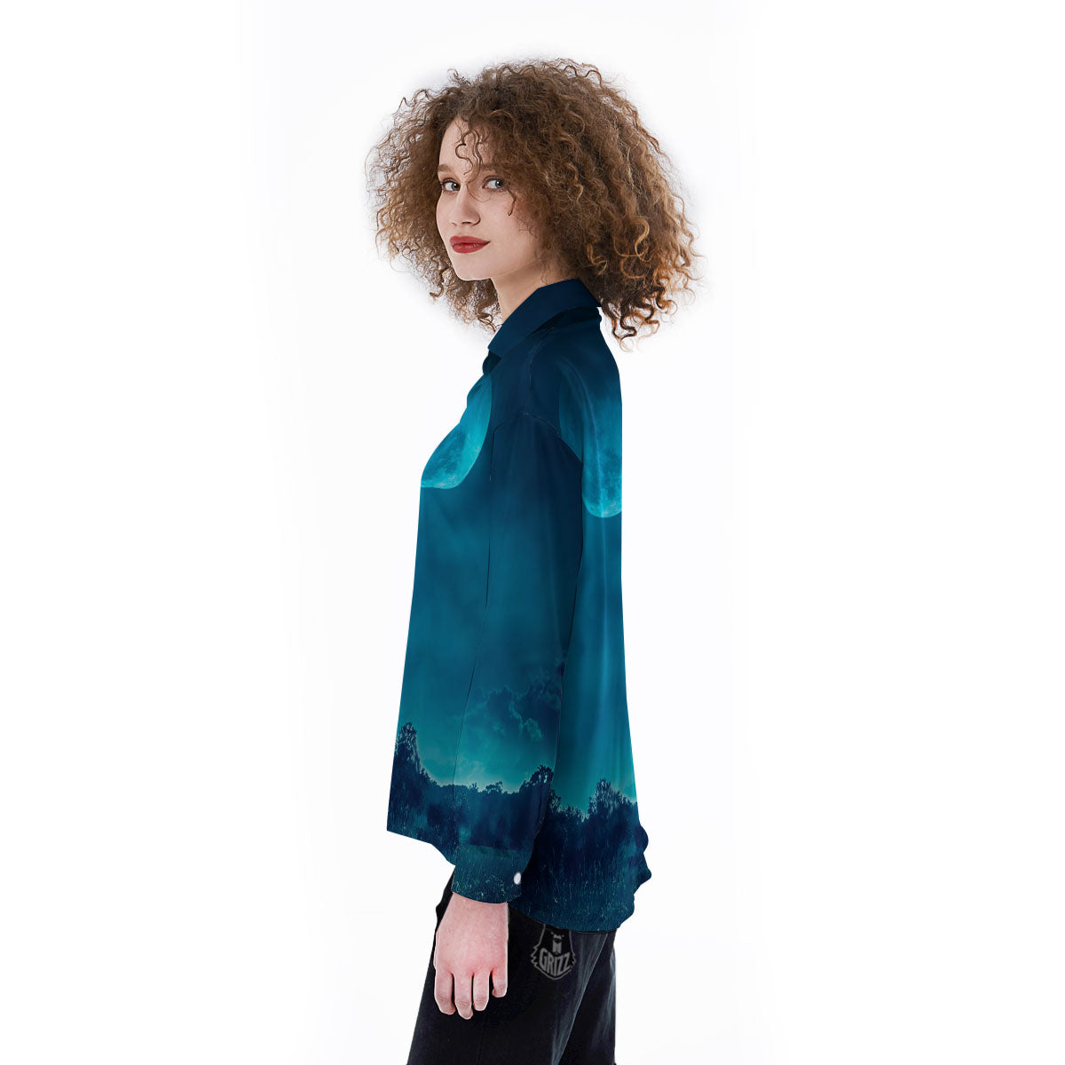 Moonlight And Night Forest Print Women's Long Sleeve Shirts-grizzshop