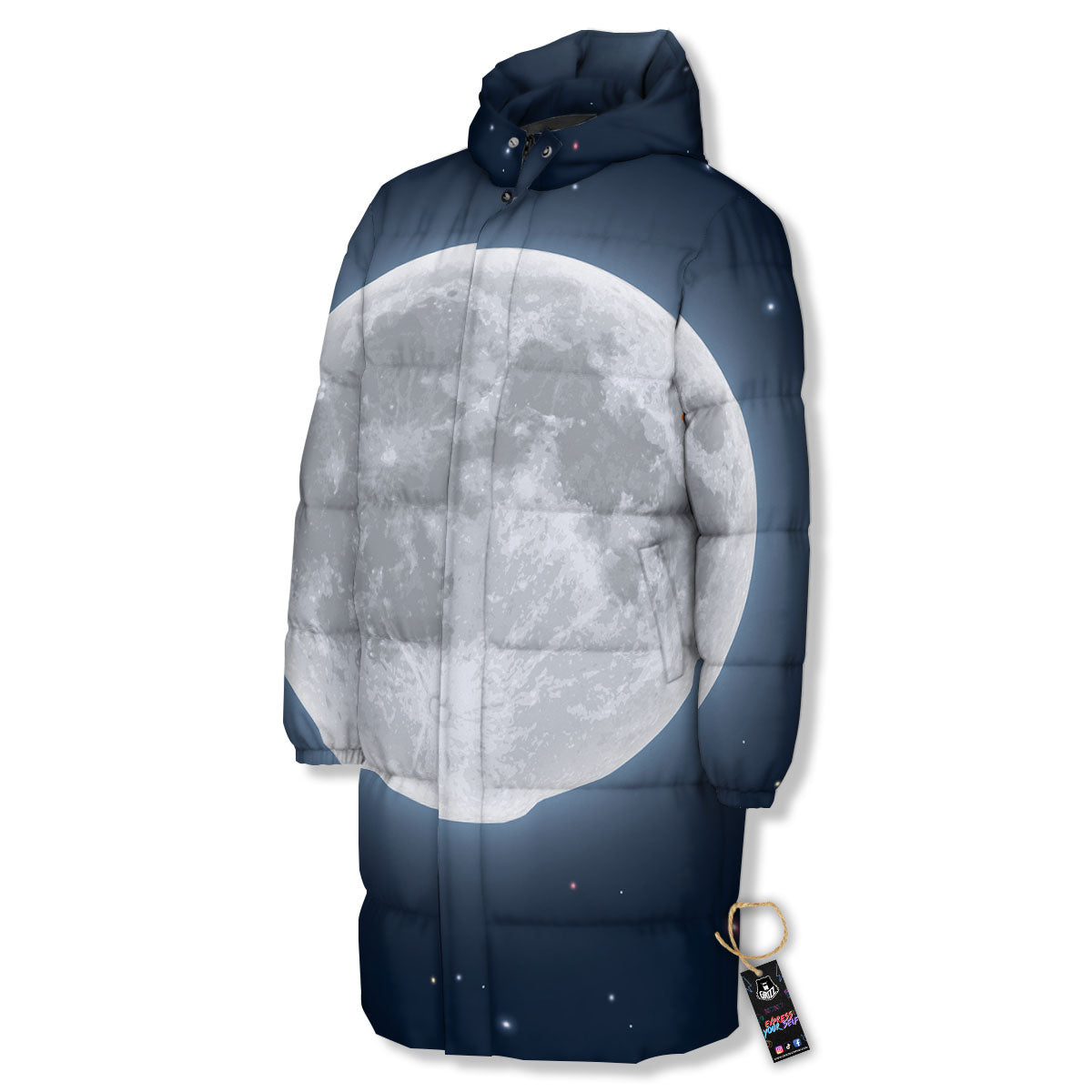 Moonlight And Night Sky Print Long Down Jacket-grizzshop