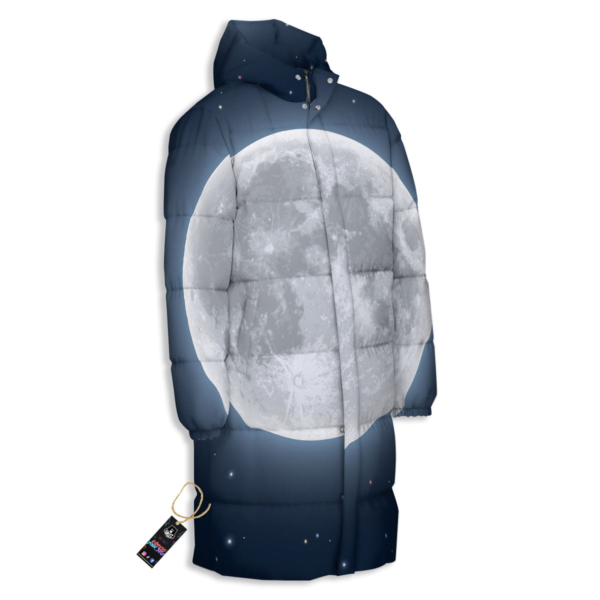 Moonlight And Night Sky Print Long Down Jacket-grizzshop