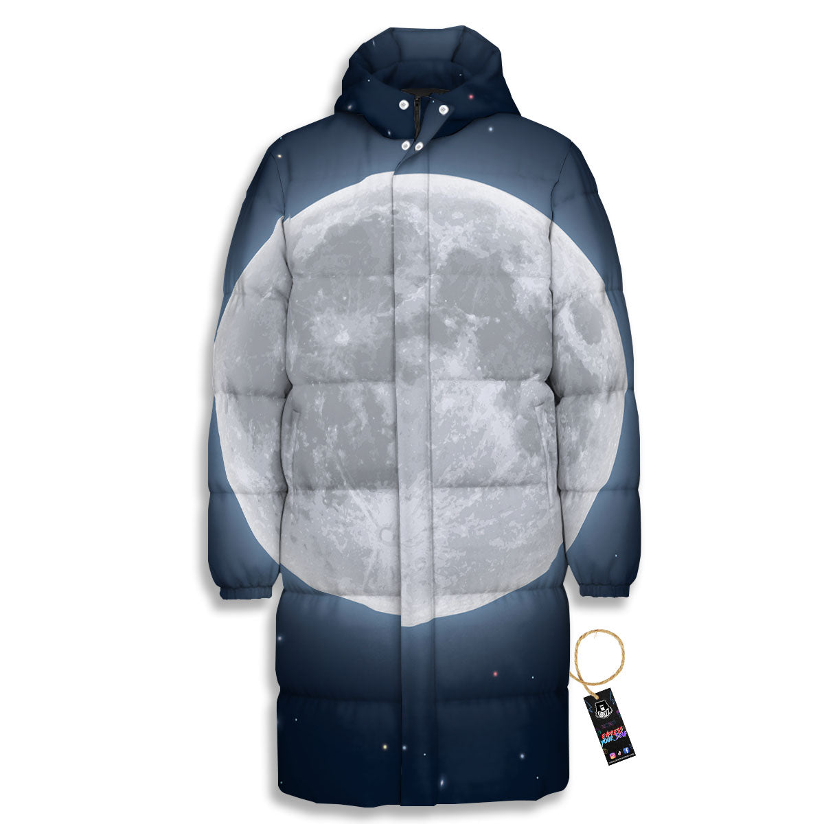 Moonlight And Night Sky Print Long Down Jacket-grizzshop