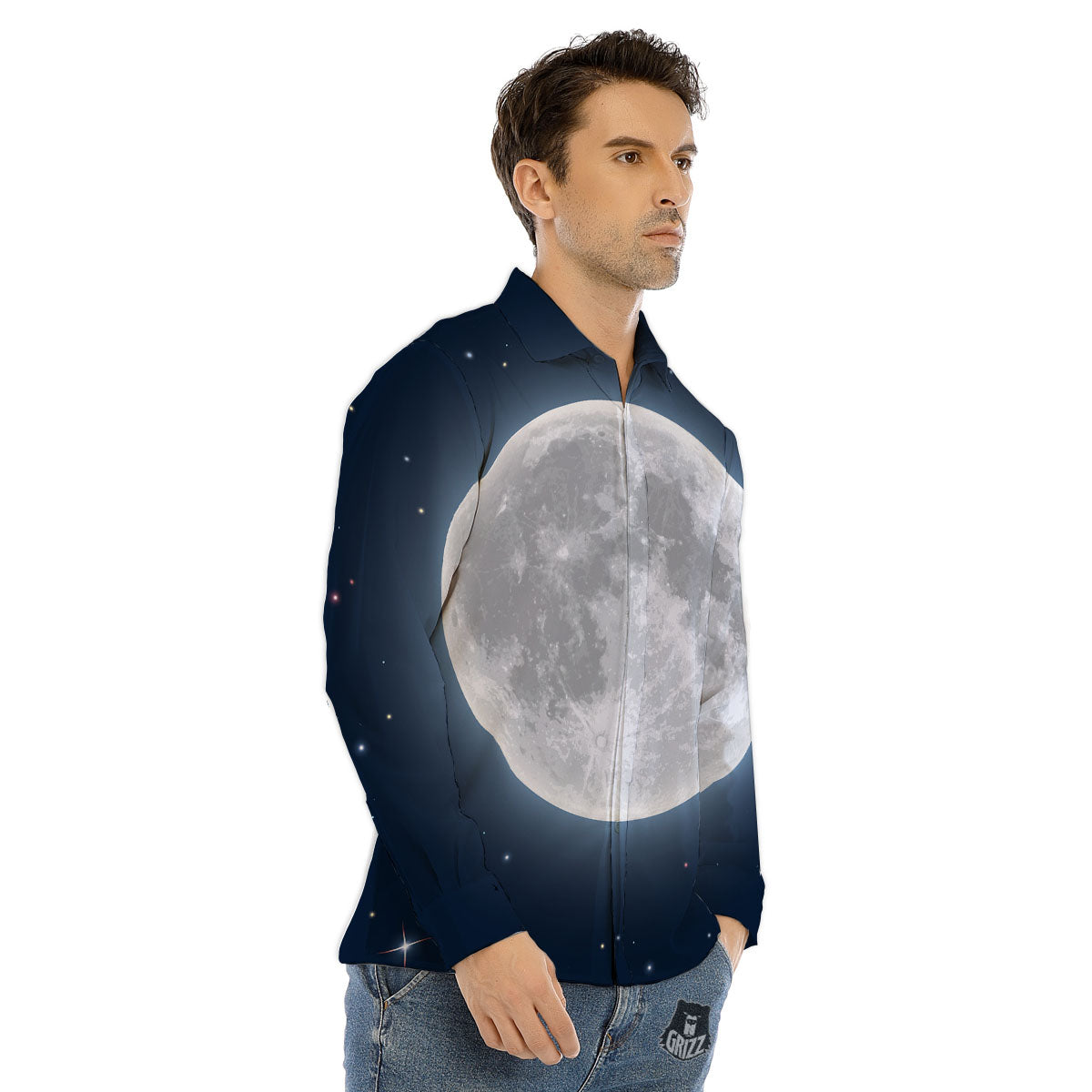 Moonlight And Night Sky Print Men's Dress Shirts-grizzshop