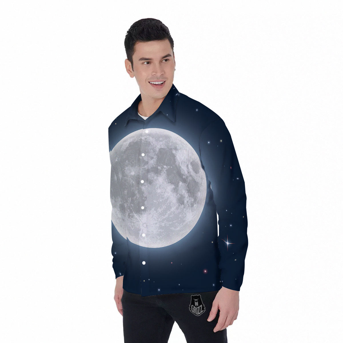 Moonlight And Night Sky Print Men's Long Sleeve Shirts-grizzshop