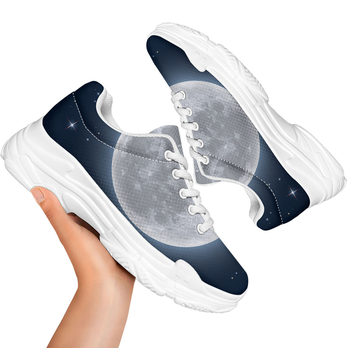 Moonlight And Night Sky Print White Chunky Shoes-grizzshop