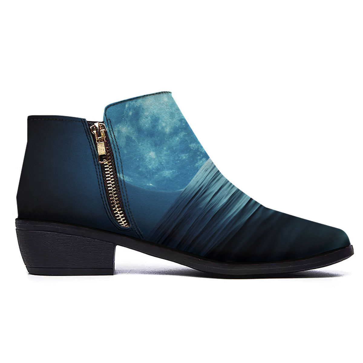 Moonlight And The Sea Print Ankle Boots-grizzshop