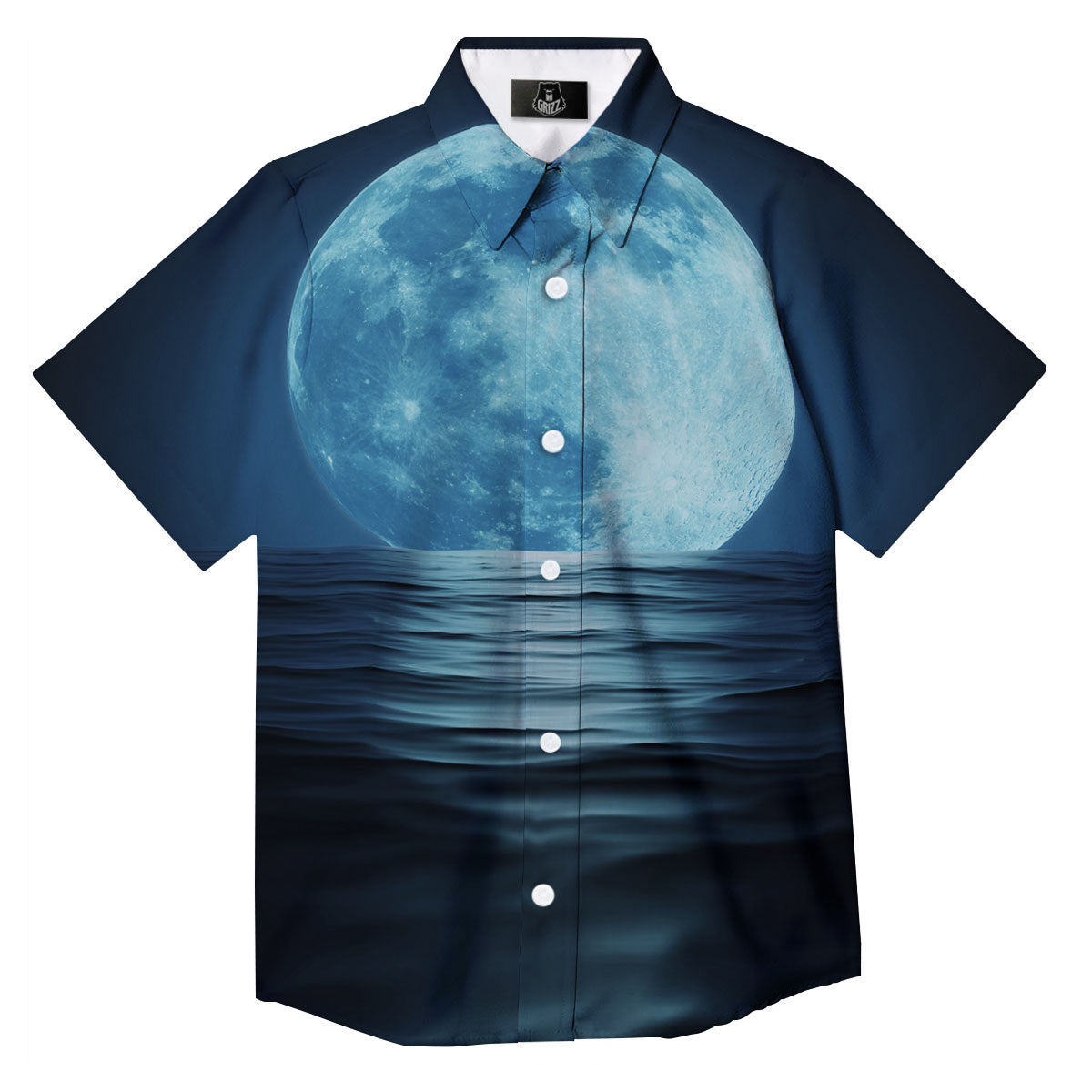 Moonlight And The Sea Print Button Up Shirt-grizzshop