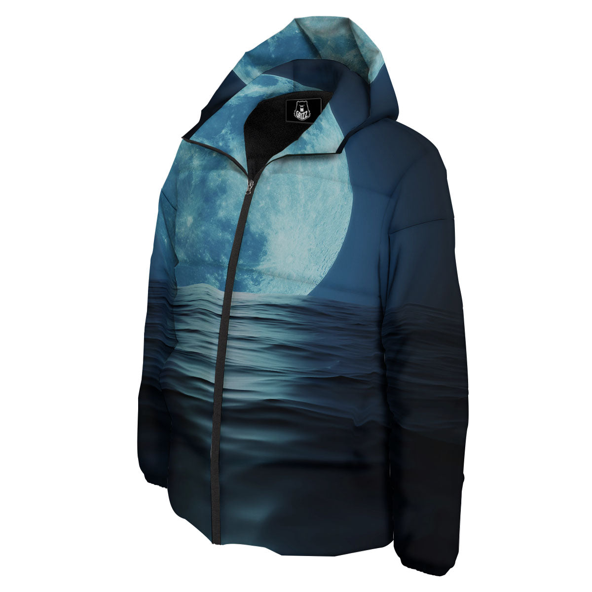 Moonlight And The Sea Print Down Jacket-grizzshop