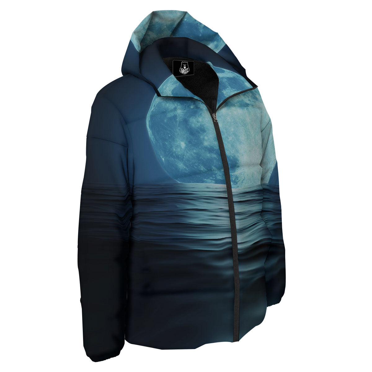 Moonlight And The Sea Print Down Jacket-grizzshop