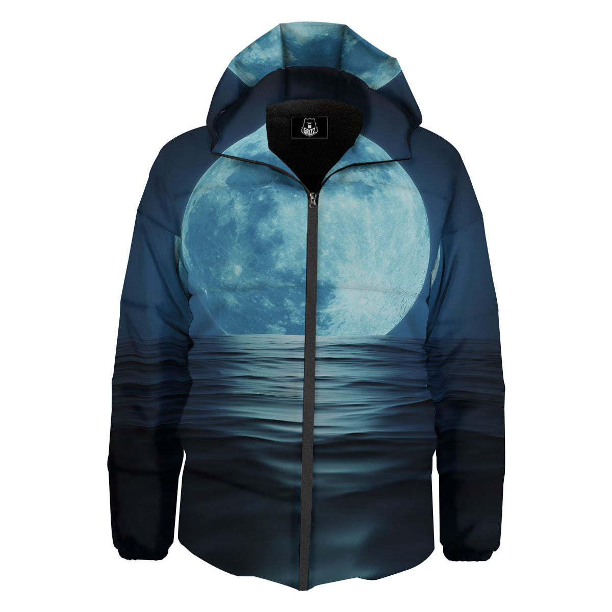 Moonlight And The Sea Print Down Jacket-grizzshop