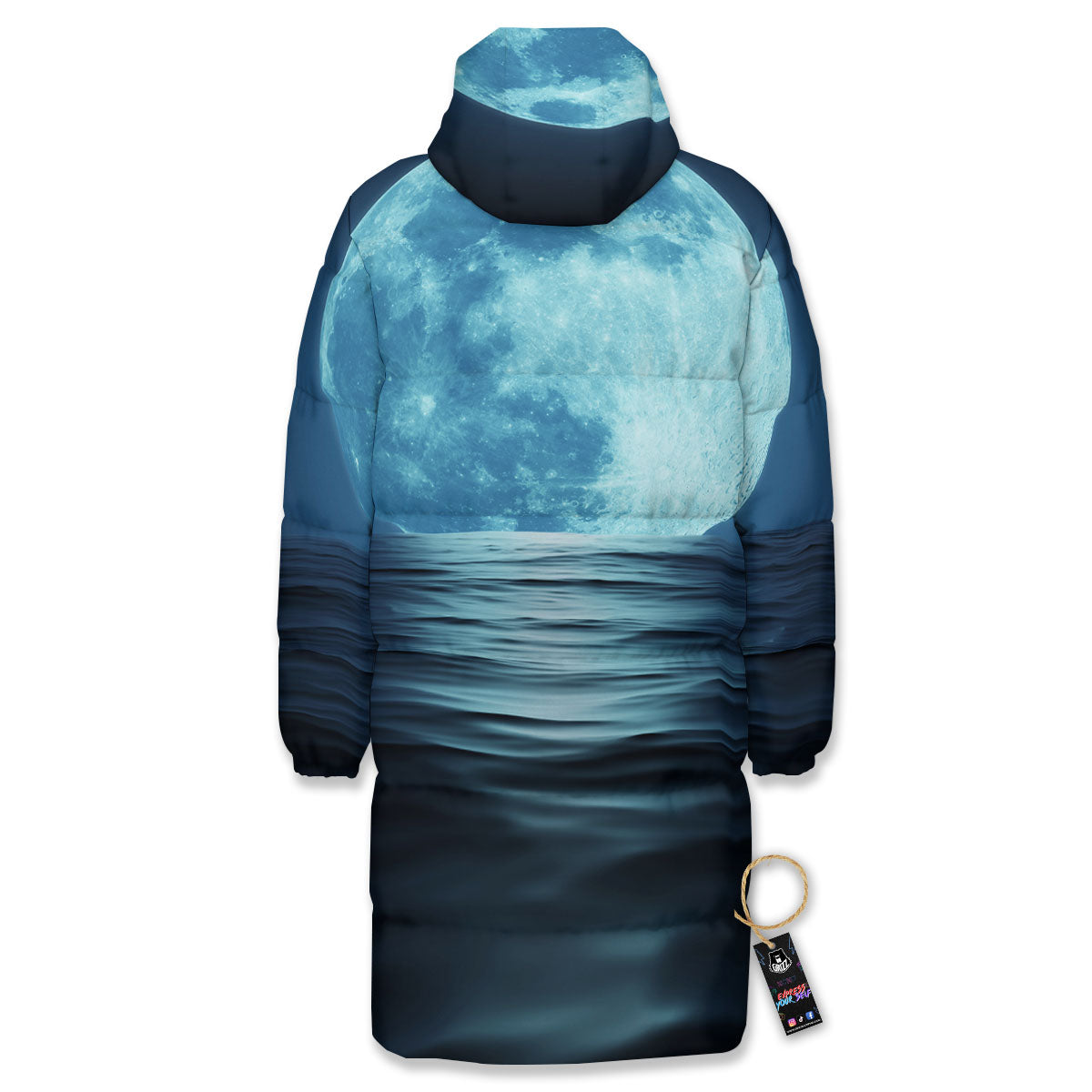Moonlight And The Sea Print Long Down Jacket-grizzshop