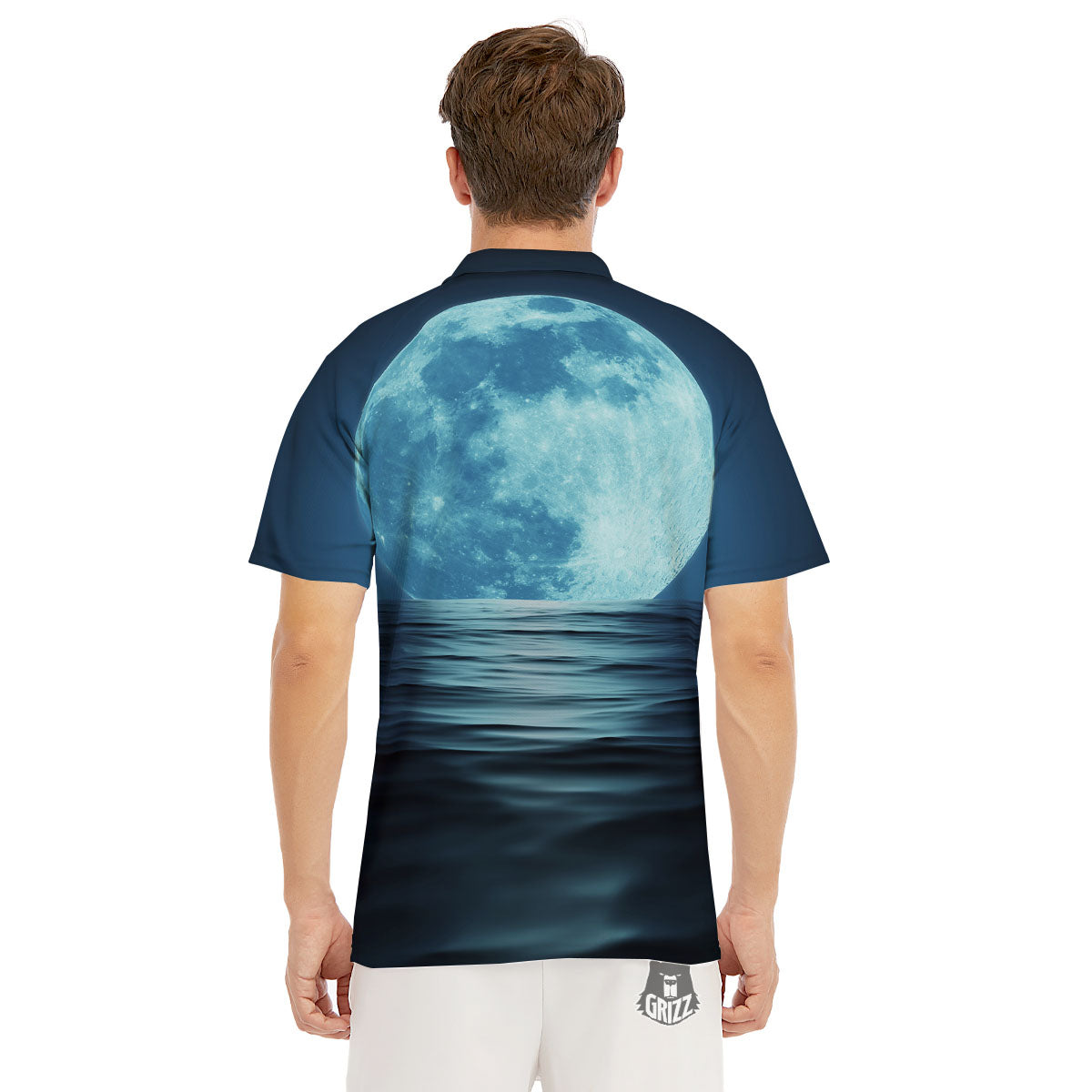 Moonlight And The Sea Print Men's Golf Shirts-grizzshop