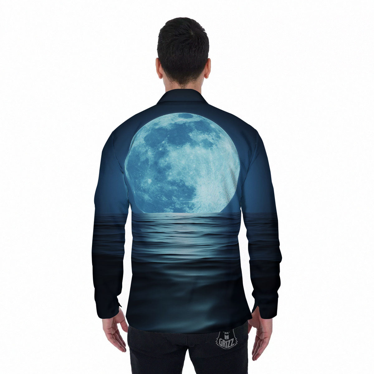 Moonlight And The Sea Print Men's Long Sleeve Shirts-grizzshop