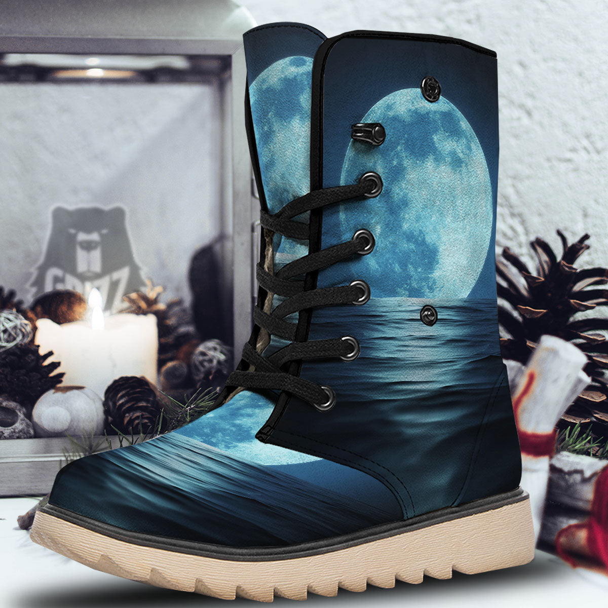 Moonlight And The Sea Print Snow Boots-grizzshop