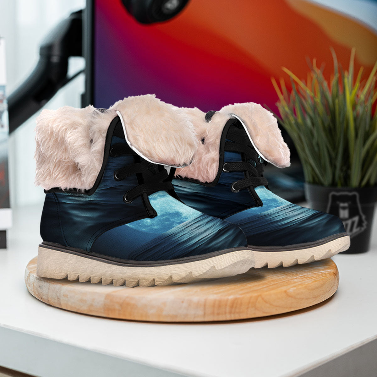 Moonlight And The Sea Print Snow Boots-grizzshop