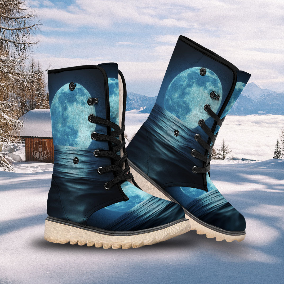 Moonlight And The Sea Print Snow Boots-grizzshop