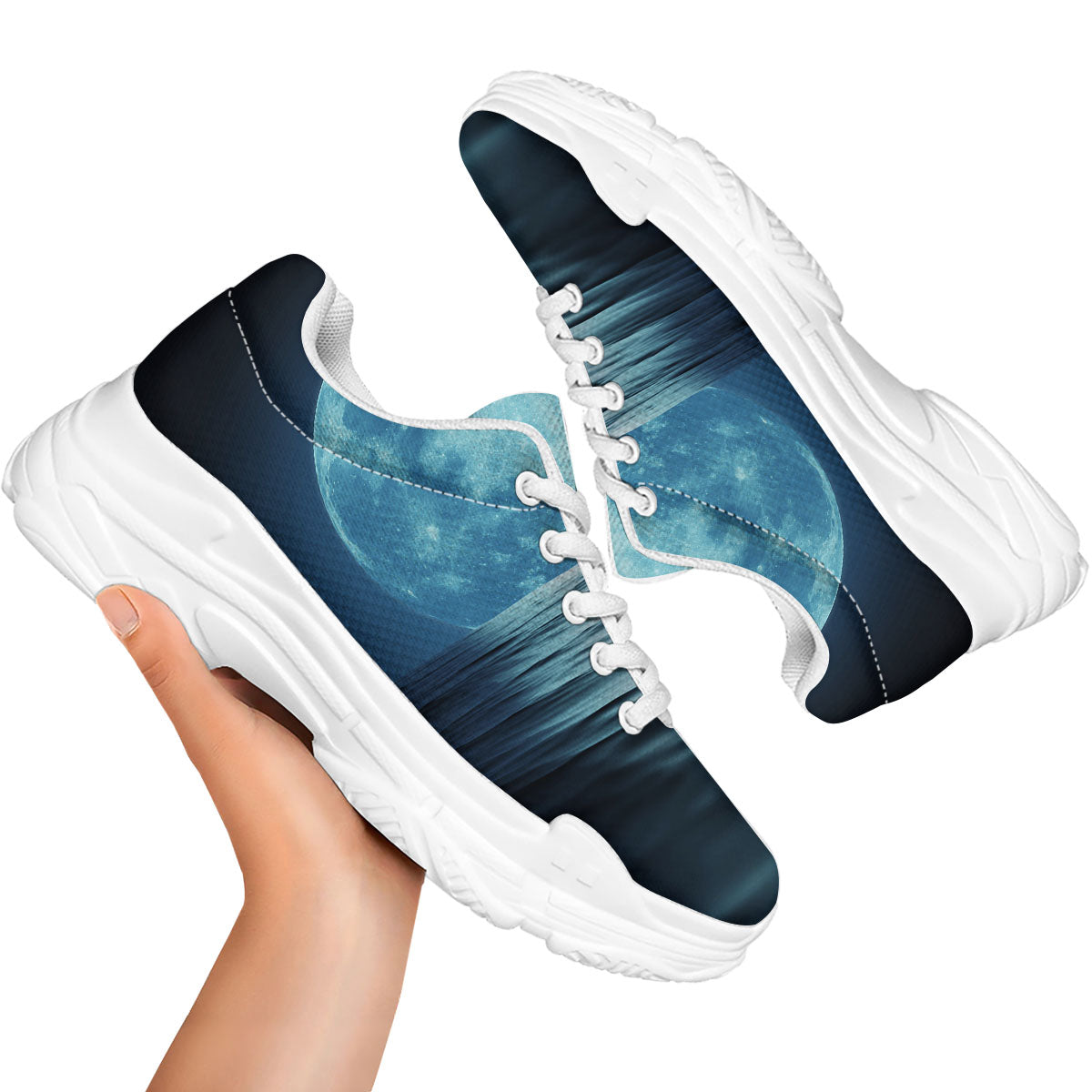 Moonlight And The Sea Print White Chunky Shoes-grizzshop