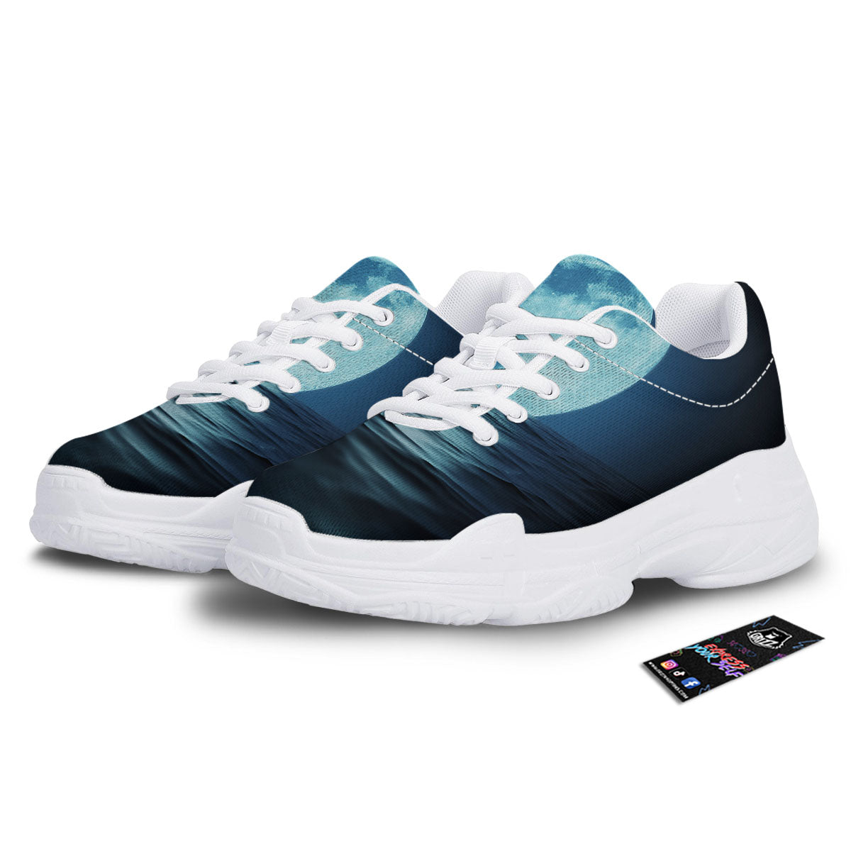 Moonlight And The Sea Print White Chunky Shoes-grizzshop