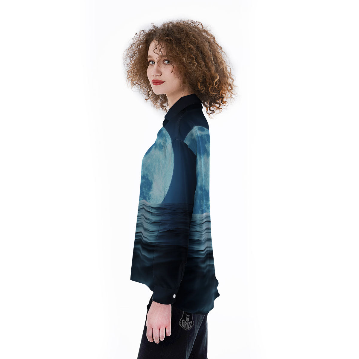 Moonlight And The Sea Print Women's Long Sleeve Shirts-grizzshop