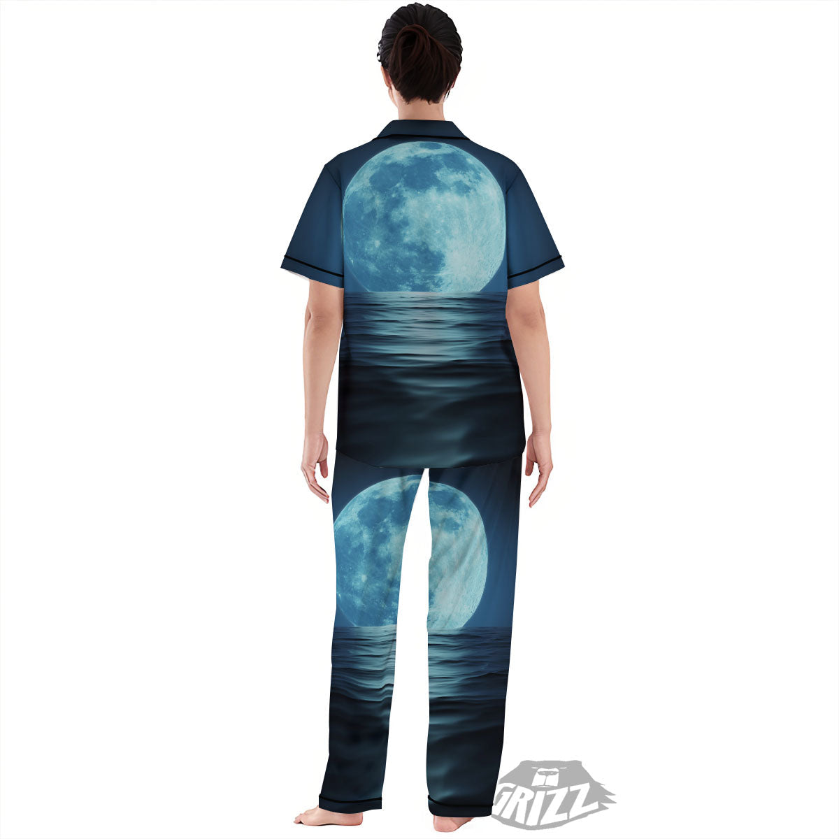 Moonlight And The Sea Print Women's Pajamas Set-grizzshop