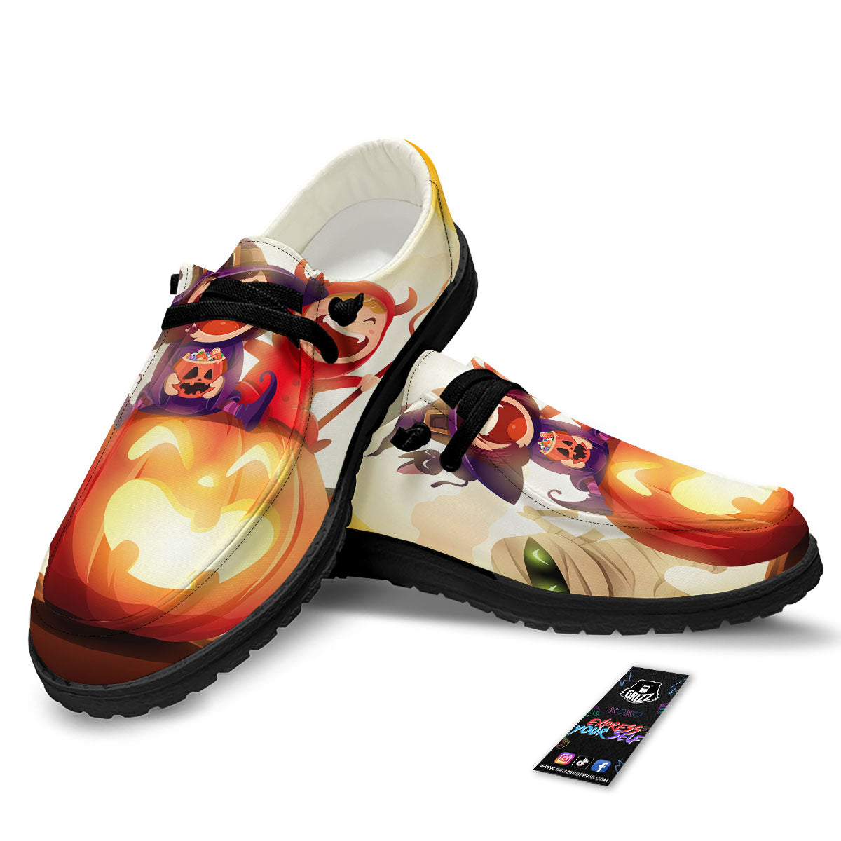 Moonlight Halloween Print Black Loafers-grizzshop
