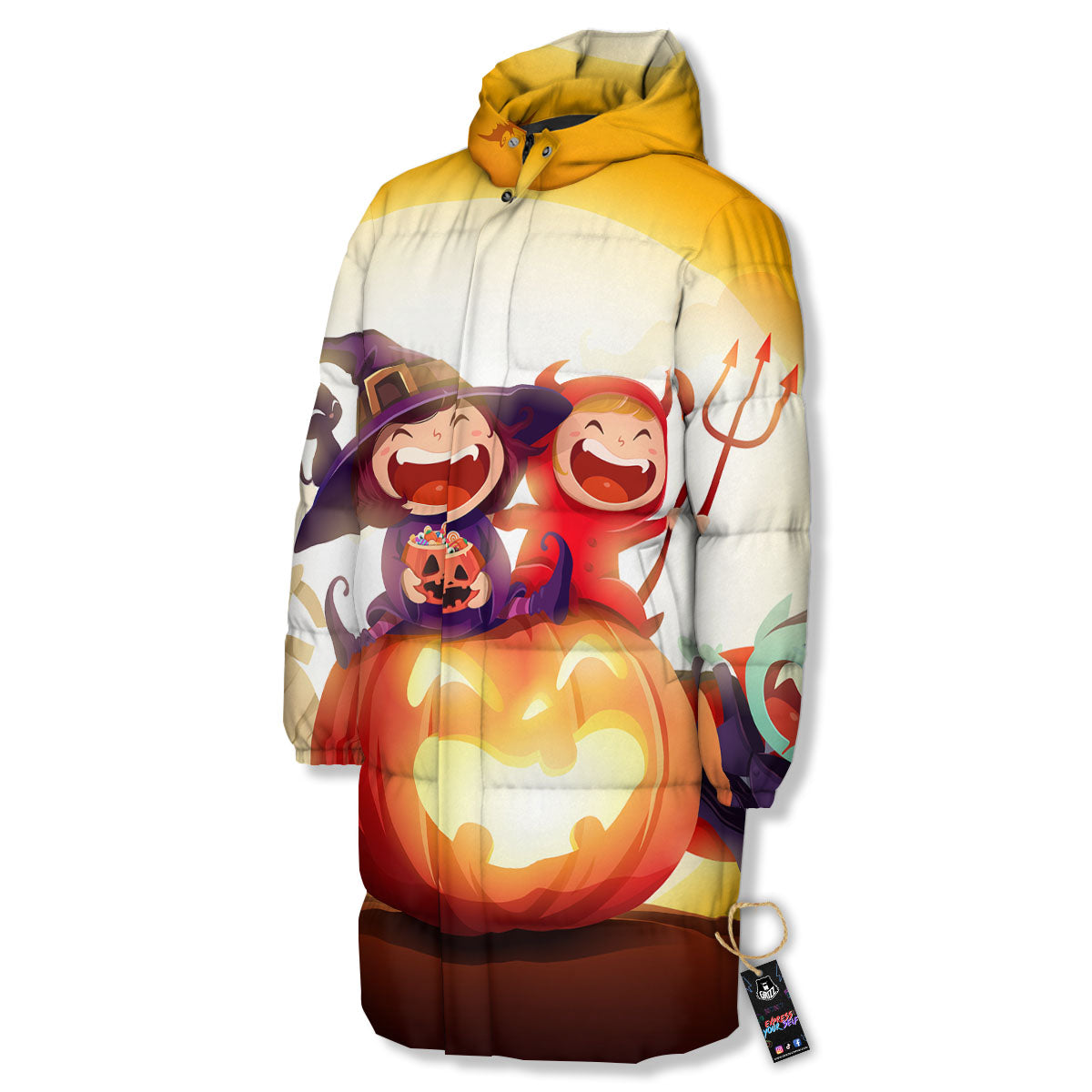 Moonlight Halloween Print Long Down Jacket-grizzshop