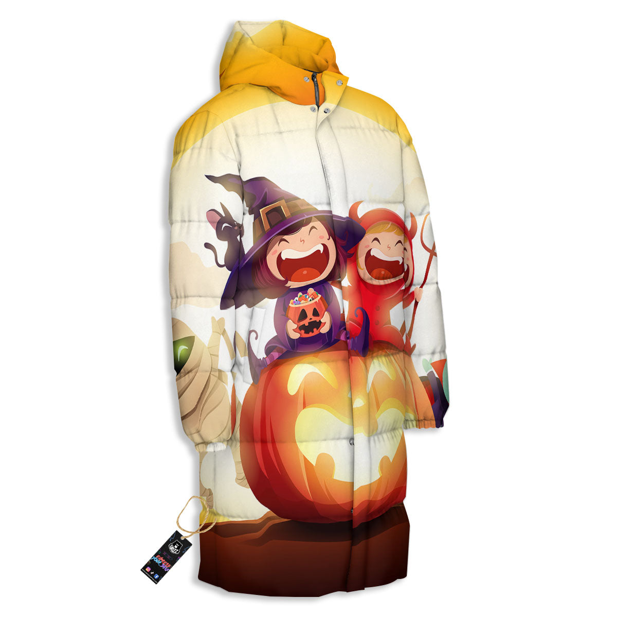 Moonlight Halloween Print Long Down Jacket-grizzshop