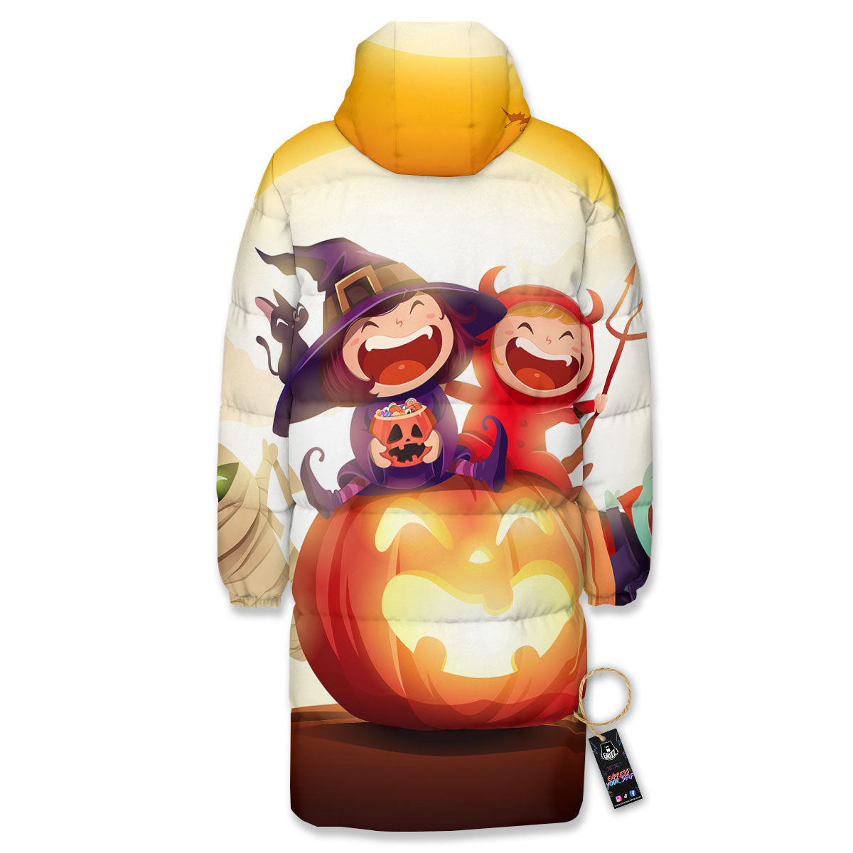 Moonlight Halloween Print Long Down Jacket-grizzshop