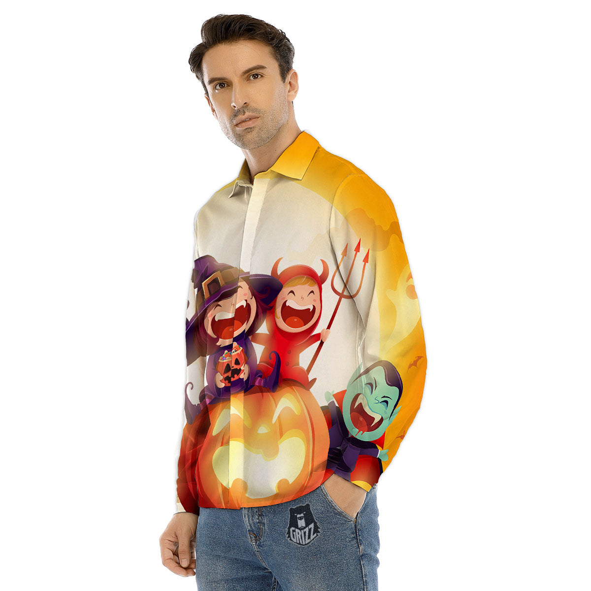 Moonlight Halloween Print Men's Dress Shirts-grizzshop
