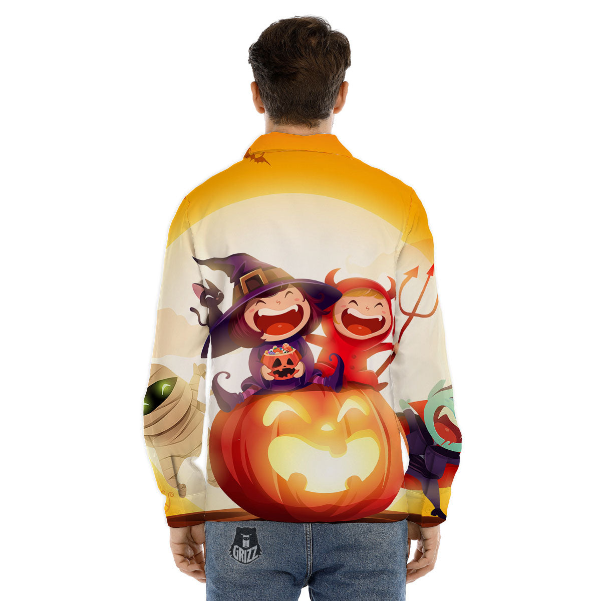 Moonlight Halloween Print Men's Dress Shirts-grizzshop