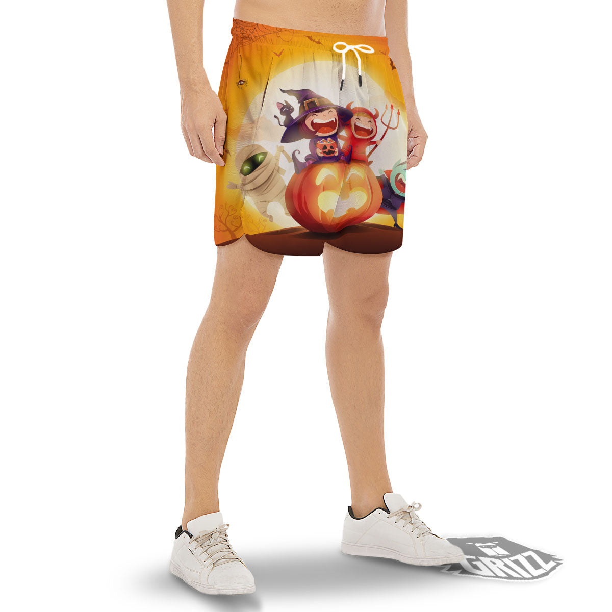 Moonlight Halloween Print Men's Gym Shorts-grizzshop